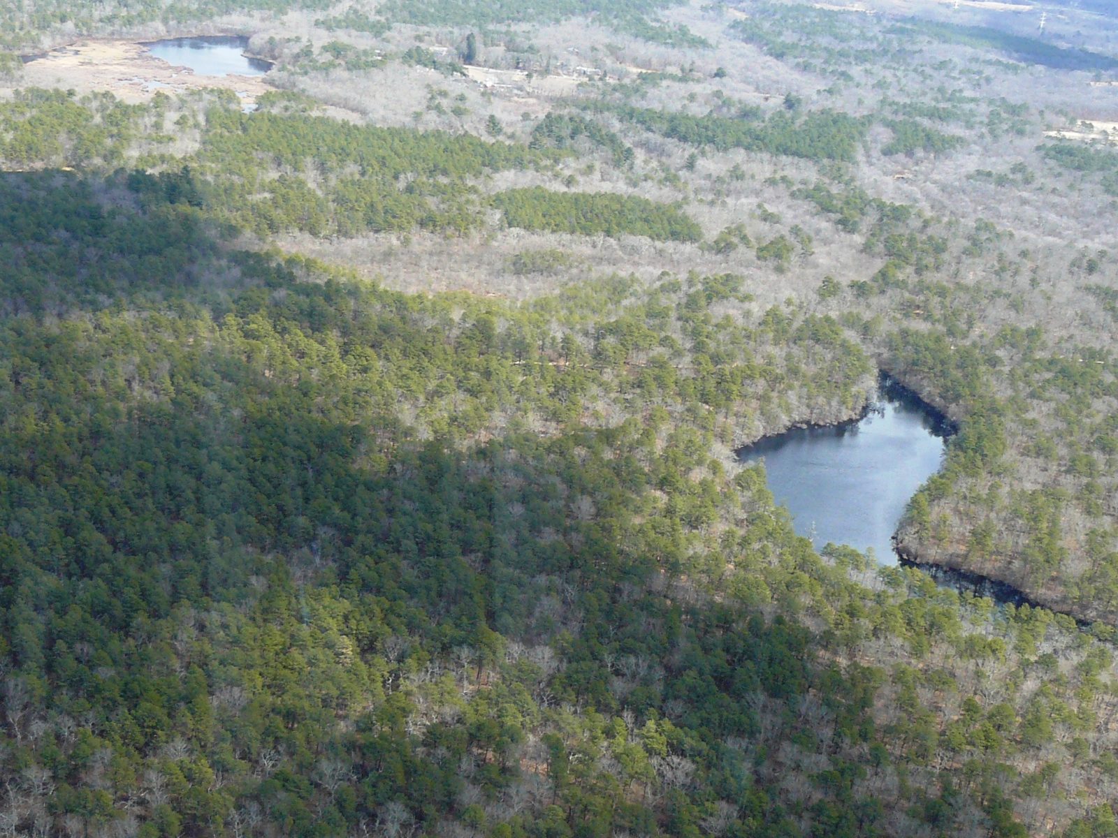 Aerial view of a lake in the Long Island Pine Barrens